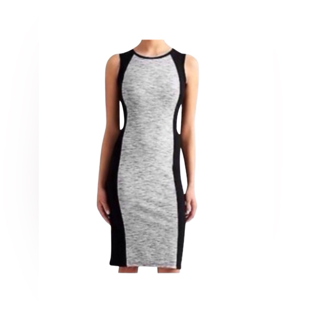 Athleta Black Heathered Gray Two Tone City Scape Ponte‎ Knit Sheath Dress Small.